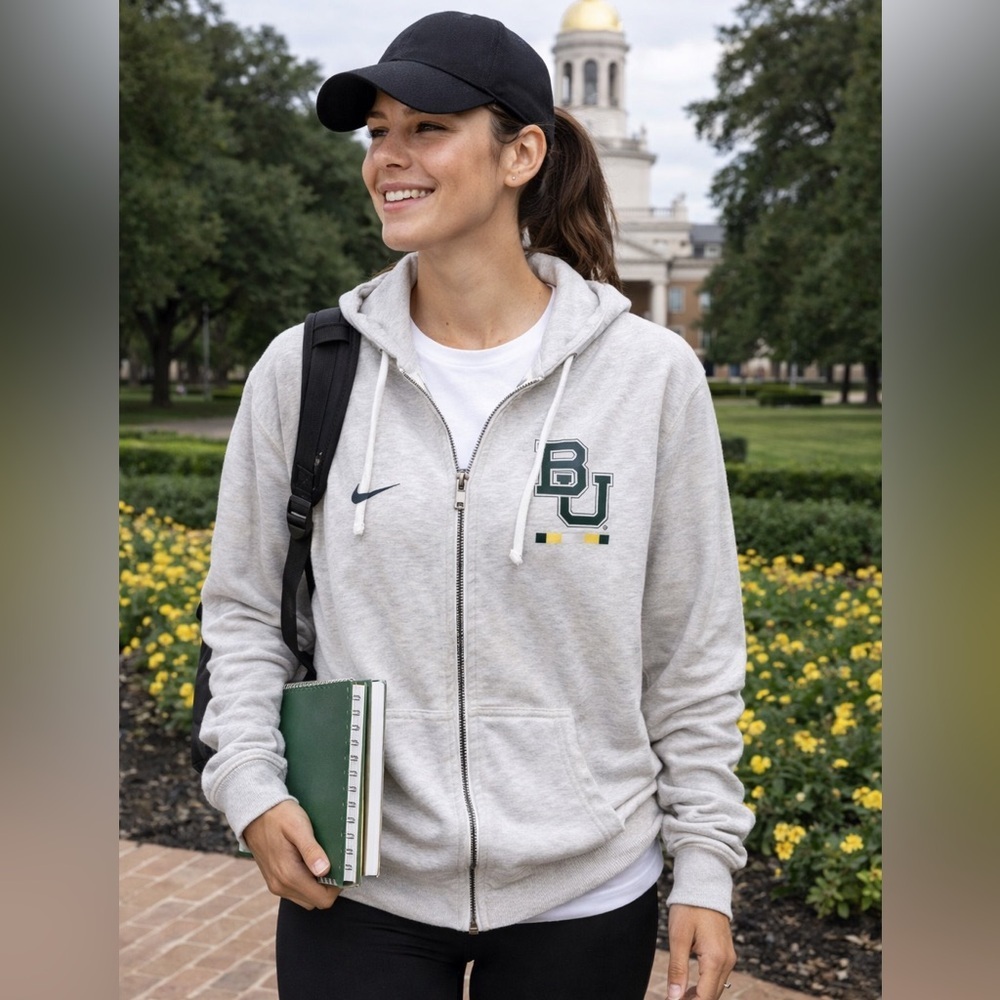 Baylor Nike Gray Zip-Up Hoodie with BU Logo Sz Large Collegiate Spiritwear
